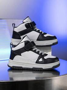 1 paire de baskets montantes pour enfants, en PU, chaussures de course casual d'intérieur/extérieur, faciles à enfiler, légères, respirantes, confortables, design patchwork mode unisexe - Argent - Voir 8