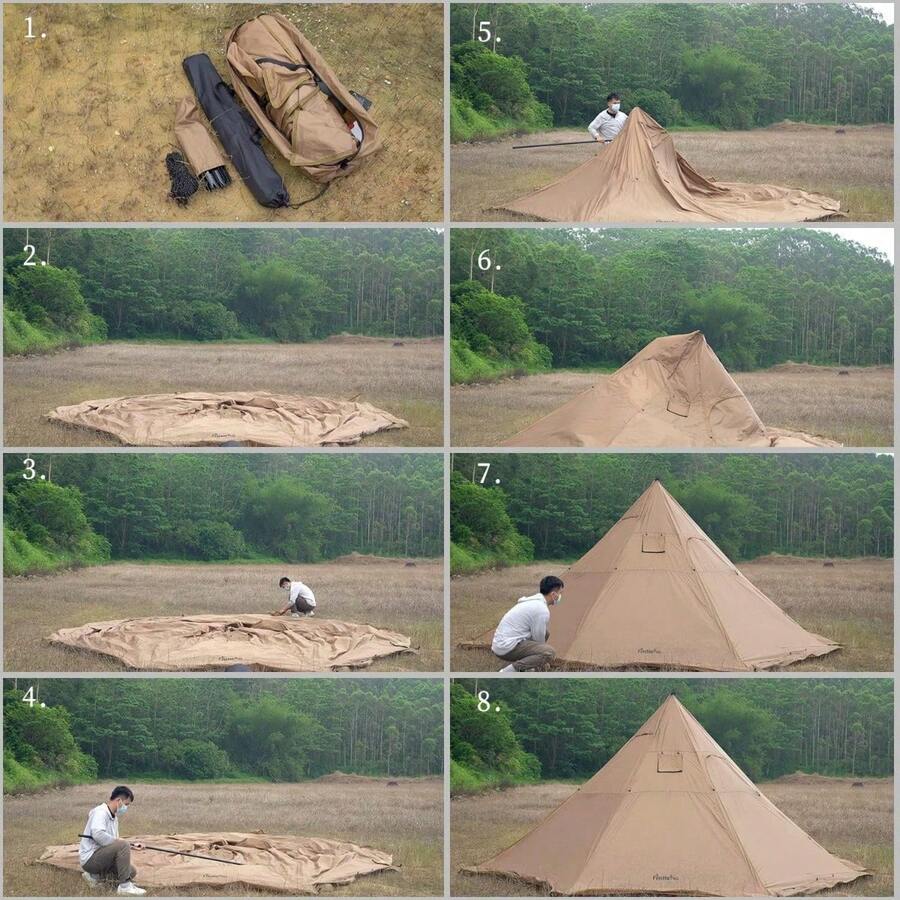 Camping Hot Tent 48 Person Tipi Tent With Stove Jack For Bushcraft