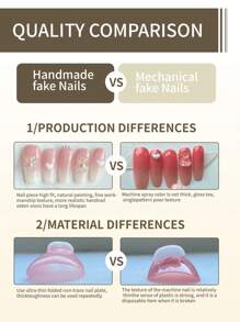 10 件按压式重工业极光花裸色糖粉色花朵纯手工制作长指甲按压式指甲套装包括 1 张粘合片和 1 个迷你锉刀指甲用品指甲