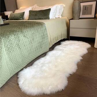 Faux Fur Rug Sheepskin Shag Fluffy Fuzzy Grey Runner Rugs For Bedroom Bedside Bed Floor Living Room Plush High-Density Cushion Carpet Super Sofa Cover