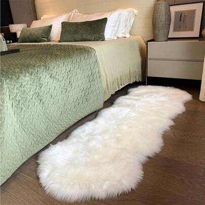 Faux Fur Rug Sheepskin Shag Fluffy Fuzzy Deep Green Runner Rugs For Bedroom Bedside Bed Floor Living Room Plush High-Density Cushion Carpet Super Sofa Cover