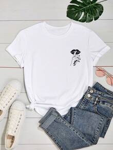 You On T Shirt Women's Baby Look Mouth Print Silence Various Colors 100% Cotton - trắng - Xem 2
