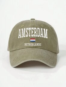 1 pieza Gorra de béisbol impresa con "AMSTERDAM NETHERLANDS" para exterior, ajustable, protección solar, sombrero casual para viajes de primavera/otoño, playa, adecuado para hombres jóvenes en estilo Y2K - gorra de béisbol - Ver 6
