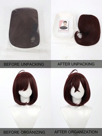 Ayase 13-tums rödbrun cosplay kort hår med lugg, vågig syntetisk peruk, realistisk hårtopp, lämplig för rollspel, halloween, jul, julafton, dagligt slitage, 1st perukmössa