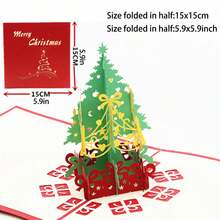 1pc 3D Pop-Up Christmas Tree Greeting Card With Envelope, Blessing Card, Paper Cut Finished Card, Confession Card