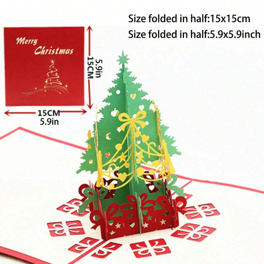 1pc 3D Pop-Up Christmas Tree Greeting Card With Envelope, Blessing Card, Paper Cut Finished Card, Confession Card