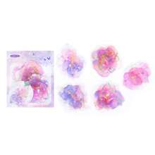 Set de 10 piezas de pegatinas de PET 3D con láser de color plateado, paquete de pegatinas de material estampado en oro con color acuarela difuminado para cuadernos