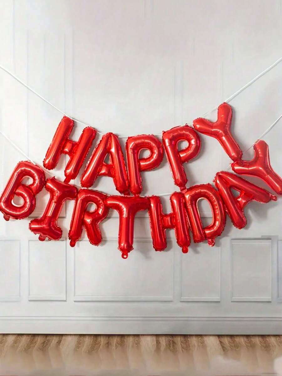 12pcs/Set Red "Happy Birthday" Balloon Banner, Birthday Party Decorations, Photo Prop, Celebration Decor, Birthday Gifts, Atmosphere Decor, Home Decoration, Scene Decor