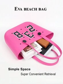 EVA 防水橡胶沙滩包，户外运动便携式手提包，时尚旅行船游泳手提包，可拆卸肩带，附赠配件套装 - 玫紅色 - 查看 4