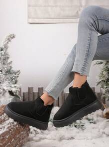 2024 Damen Warme Schneestiefel Lässig Schuhe Neue Wildleder Chelsea Knöchel Stiefel Flach Dicke Sohle Schuhwerk