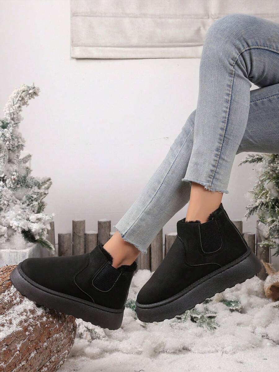 2024 Damen Warme Schneestiefel Lässig Schuhe Neue Wildleder Chelsea Knöchel Stiefel Flach Dicke Sohle Schuhwerk