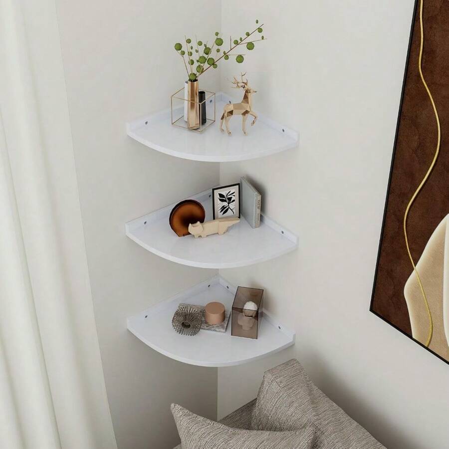 Corner Shelf Set 3Piece Floating Wall Shelves Made Of Solid Pine Wood