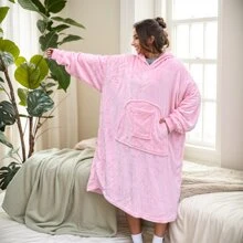 Flannel Cozy Wearable Blanket Hooded Sweatshirt, Extra Large Size Fleece Pullover Blanket With 2 Pockets, Chest 63", Suitable For Adults, Women And Men, Great For Christmas, New Year, Easter Gifts - Pink - View 3