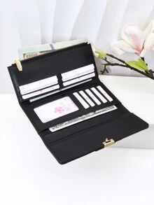 Ví dài cho nữ bằng da PU mềm, gấp được, đa chức năng, dung lượng lớn, đựng được nhiều loại thẻ, đựng được nhiều loại thẻ, ví đựng tiền xu có khóa kéo tinh tế, nhẹ, thích hợp làm quà tặng ngày lễ, Giáng sinh, quà tặng Lễ Tạ ơn, quà tặng cổ điển cho phụ nữ - màu đen - Xem 2