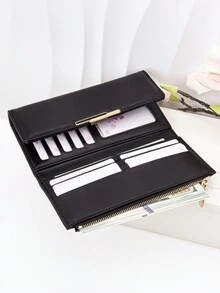 Ví dài cho nữ bằng da PU mềm, gấp được, đa chức năng, dung lượng lớn, đựng được nhiều loại thẻ, đựng được nhiều loại thẻ, ví đựng tiền xu có khóa kéo tinh tế, nhẹ, thích hợp làm quà tặng ngày lễ, Giáng sinh, quà tặng Lễ Tạ ơn, quà tặng cổ điển cho phụ nữ - màu đen - Xem 6