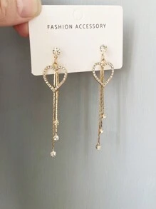 1 对时尚粉色心形吊坠闪亮水晶流苏吊坠耳环，女士迷人耳环 - 粉色 - 查看 8