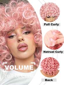 Curly Wig Big Curly Wigs For Women 12 Inch Full Curly Afro Wig With Bangs Synthetic Hair Replacement Wigs For Cosplay And Daily - Pink - View 4