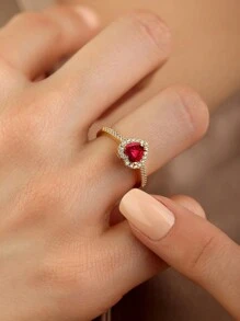 1 Stück 925 Silber Ring in Herzform, Rot, Geschenk für Mutter, Großmutter, Ehefrau, Jahrestag, Vintage-Party, hochwertiges Schmuckgeschenk, Rot