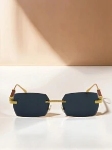 1 Piece Unisex Fashion Rimless Frame Glasses, Fashionista Fashion Accessory For Summer Beach Or Driving, Street Style Look Sunglasses And Suitable To Wear With Sweater, Jacket, Sweatshirt, Hoodie, Leather Pants And Cargo Pants - 黑色 - View 3