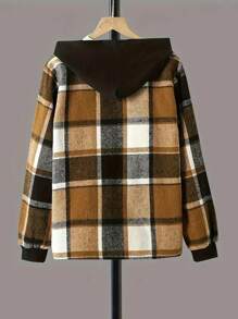 Chaqueta con capucha informal y holgada a cuadros para adolescentes/niños, chaqueta cortavientos de manga larga y cálida con bolsillos para niños, chaqueta de cuadros de para niños para otoño/invierno, ropa exterior