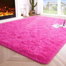 Fluffy Modern Area Rugs For Living Room Bedroom,Plush High Pile Purple Rug For Kids Girls Room Nursery Home Decor, Upgrade Non-Slip Girls Bedroom Soft Indoor Rug - 玫紅色 - 查看 4