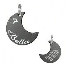 1pc Moon Shape Christmas Dog Tag Dog Collar Personalized Customized Phone Number Cat Tag Customized Cat Collar Tag Christmas Pet Gift