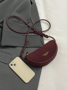 1 件女式纯色蜥蜴纹 PU 斜挎包，配编织肩带，适合放置手机和钱包，约会礼物 - 酒紅色 - 查看 5