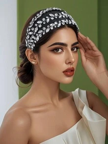 1 件优雅黑色闪亮水钻头带，时尚高端优雅发饰，适合节日派对生日宴会日常休闲发饰 - 黑色 - 查看 5