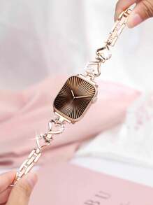 1pc Rose Gold Metal Hollow Heart-Shape Crystal Inlaid Shiny Jewelry Watch Band For Ultra 3 2 1 SE S10 S9 S8 S7 S6 S5 S4 S3 S2 S1 Smart Watch Series 38mm 40mm 41mm 42mm 44mm 45mm 46mm 49mm, Valentine's Day Gift For Couples