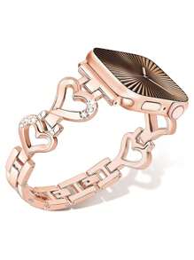 1pc Rose Gold Metal Hollow Heart-Shape Crystal Inlaid Shiny Jewelry Watch Band For Ultra 3 2 1 SE S10 S9 S8 S7 S6 S5 S4 S3 S2 S1 Smart Watch Series 38mm 40mm 41mm 42mm 44mm 45mm 46mm 49mm, Valentine's Day Gift For Couples