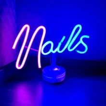 1 件指甲霓虹灯桌面支架背光装饰灯，指甲尺寸 11.4x8.38x3.74 英寸（29x21.3x9.5 厘米），电池或 USB 供电暖室氛围灯带触摸开关，适合女孩卧室