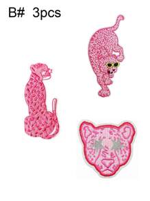 1 Set Of 3/6pcs Pink Leopard Lion Embroidery Patches Polyester Badge DIY Clothing Iron On Patches Sew Accessory Cloth Stickers Suitable For Backpacks, Jeans, Jackets, T-Shirts, Hats, Dresses, Etc - Multicolor - View 18