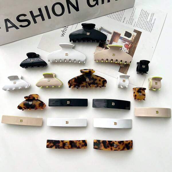 New B-Letter Series Acetate Hair Clips, Elegant Fashion Bangs Clips, Spring Clips, Hair Claw, Korean Vintage Soft French Hair Clips, Chic Side Hair Clips, Acetate Alligator Hair Clips, Hair Accessories For Bun Updo Hair Jaw Clip Hair Clamps Hair Clutch Hair Catcher Clip