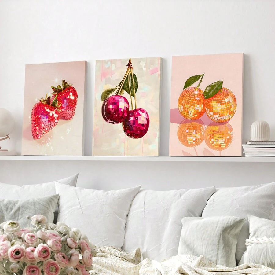 1/3PCS Tranh in nghệ thuật quả dâu tây Disco | Áp phích nghệ thuật treo tường | Quả dâu tây đỏ Disco Ball quyến rũ | Học đường | Hợp thời trang | Phòng ký túc xá | Nghệ thuật Valentine | CÓ THỂ IN, Áp phích tường bằng vải, Trang trí hành lang phòng ngủ phòng khách, Áp phích tường Nghệ thuật trang trí, Trang trí nhà cửa, Nghệ thuật áp phích - Nhiều màu - Xem 1