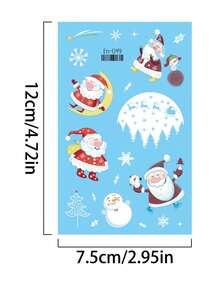 3 件装夜光防水临时纹身贴纸，圣诞雪花、圣诞老人、驯鹿树、假纹身、闪亮纹身 - 彩色 - 查看 2