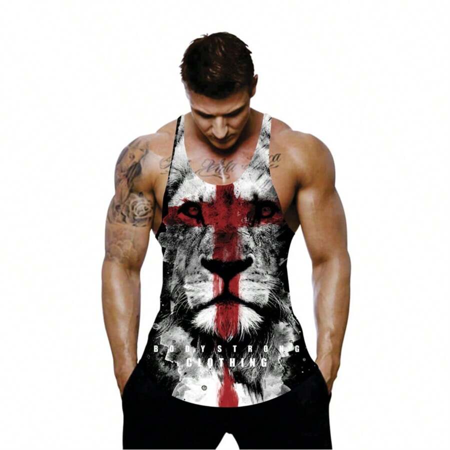 Lion Bodybuilding Boyfriend Style Men's Tank Top RCM126 - Black - View 1