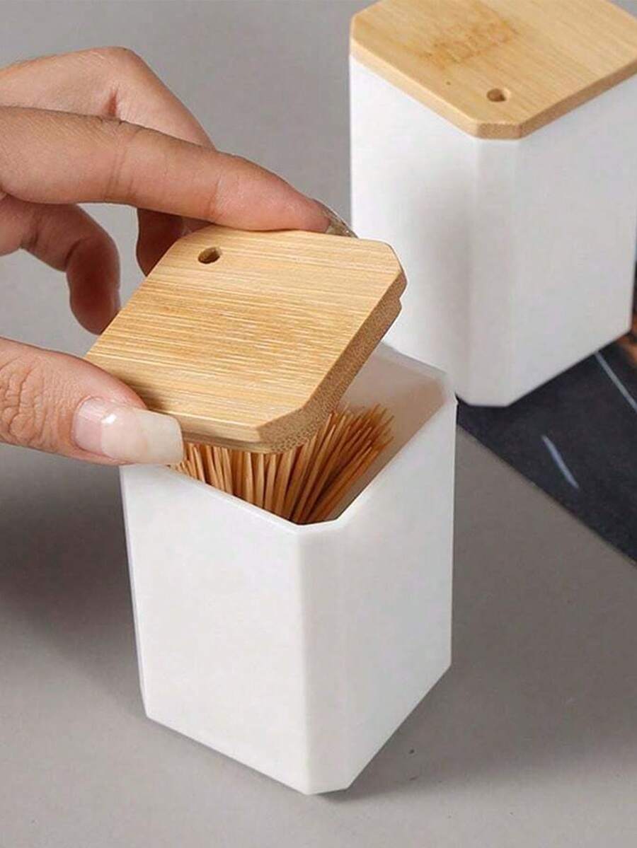 1 个牙签筒容器，家用牙签盒，竹牙签筒，900 支天然竹牙签，日式简约牙签罐，餐厅酒店牙签收纳盒，适合家庭和客厅使用，便携式牙签盒，带收纳的牙签罐 - 彩色 - 查看 1