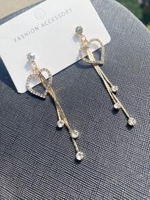 1 对时尚粉色心形吊坠闪亮水晶流苏吊坠耳环，女士迷人耳环 - 粉色 - 查看 7