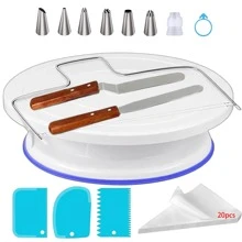 Bộ 35 đầu bắt kem bằng thép không gỉ, Bàn xoay bánh, Bộ dụng cụ làm bánh, Bao gồm 6 đầu bắt kem bằng thép không gỉ, 1 Bàn xoay bánh, 20 túi bắt kem dùng một lần, 1 dụng cụ san phẳng bánh, 2 thìa phết kem có cán bằng gỗ, 3 dụng cụ cạo kem, 1 khớp nối, 1 vòng silicon, Dùng để trang trí bánh, bánh nướng nhỏ, trang trí khay nướng, dụng cụ làm bánh, dụng cụ phủ kem, dụng cụ làm bánh, kem, bánh quy, Phụ kiện nhà bếp - Dụng cụ trang trí - Xem 1