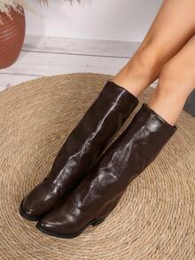 Women Over-The-Knee Boots Platform Wedge Heel High Shaft Boots, Leather, Thick Sole, Fashion Warm Winter Boots, Suitable For Autumn/Winter - Brown - View 2