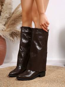 Women Over-The-Knee Boots Platform Wedge Heel High Shaft Boots, Leather, Thick Sole, Fashion Warm Winter Boots, Suitable For Autumn/Winter - Brown - View 3