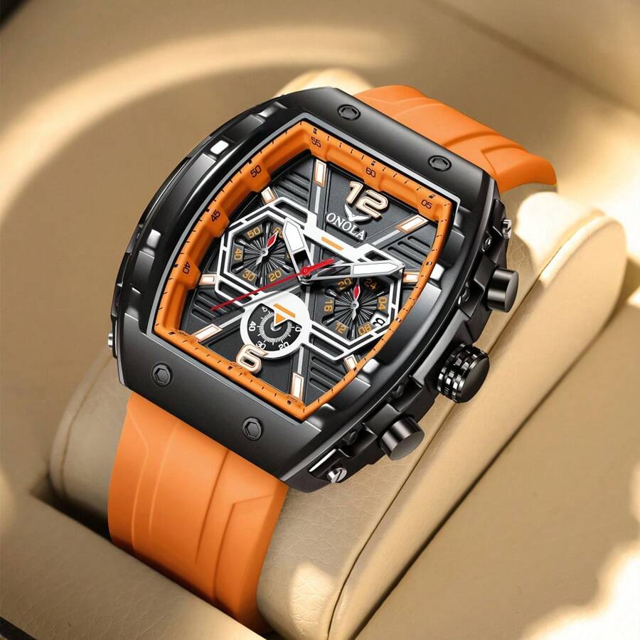 ONOLA Men Sport Watch Waterproof Silicone Strap Automatic Chronograph Luminous Date Display Men Watches Gift