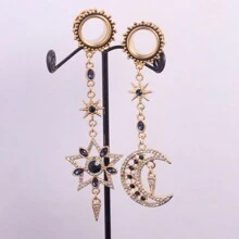2PCS Stainless Steel Elegant Women Star Moon Ear Gauges Plugs Tunnels Dangle Earring Expander Body Piercing Jewelry Wedding Vacation