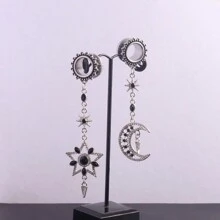 2PCS Stainless Steel Elegant Women Star Moon Ear Gauges Plugs Tunnels Dangle Earring Expander Body Piercing Jewelry Wedding Vacation