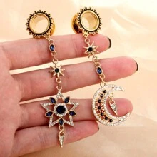 2PCS Stainless Steel Elegant Women Star Moon Ear Gauges Plugs Tunnels Dangle Earring Expander Body Piercing Jewelry Wedding Vacation
