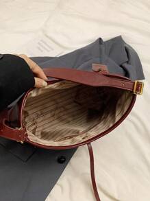 1pc Wine Red Shoulder Tote Bag, Large Capacity For Daily Commute - Burgundy - View 7