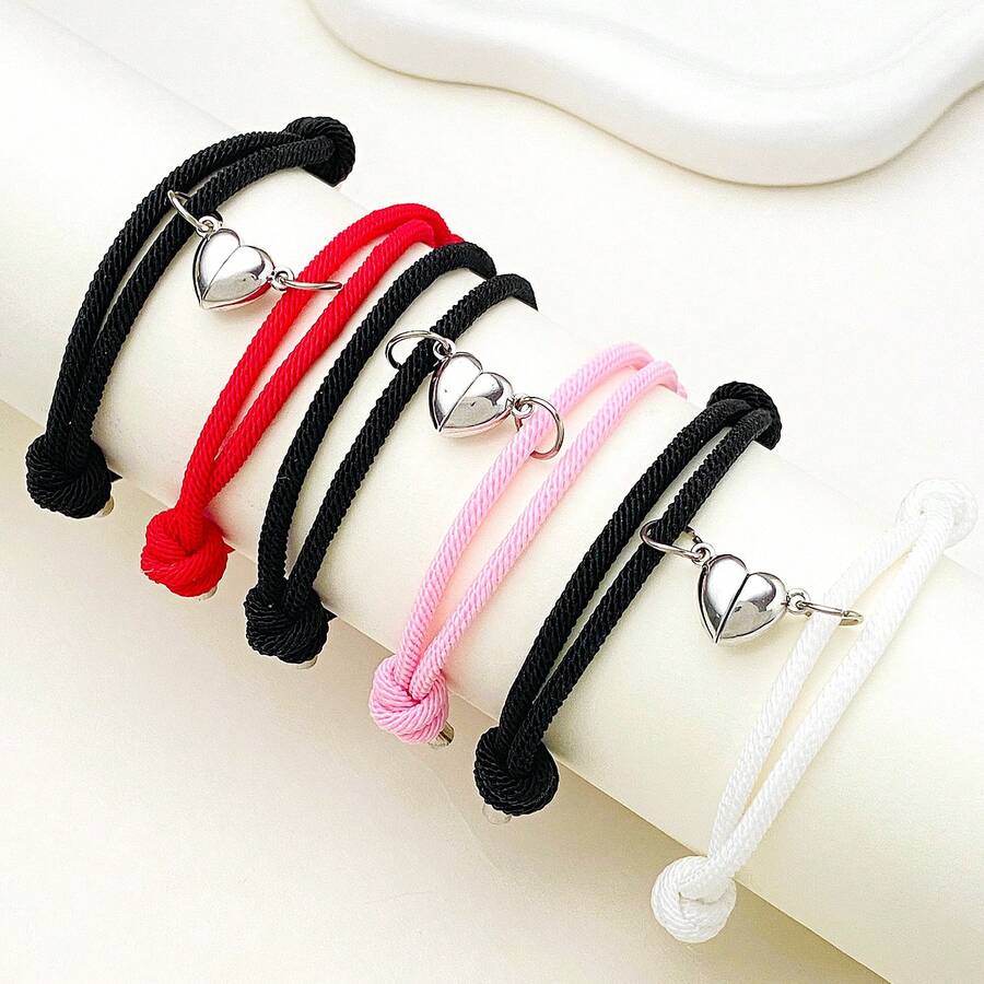 1 Cặp Vòng tay mặt trái tim từ tính thời trang tối giản thanh lịch hợp thời trang sáng tạo cao cấp thiết kế dệt hai lớp màu tương phản, dành cho các cặp đôi Unisex - Nhiều màu - Xem 1