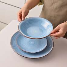 vancasso 18-Piece Blue Stoneware Dinnerware Set, Dinner Plate, Dessert Plate And Soup Plate, Hand-Painted Stoneware Combination Set With Spiral Pattern For 6 People - Blue - View 2