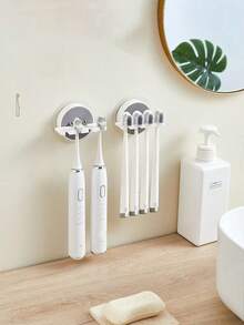 Suction Cup Toothbrush Holder, Toothpaste And Toothbrush Cup Organizer Rack, Wall Mounted Bathroom Storage Shelf For Electric Toothbrush - White - View 6