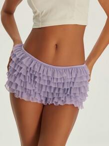Women Y2k Ruffle Shorts With Bow Party Mini Shorts Skirt Low Rise Layered Micro Shorts Pettipants Pj Bottoms - Màu tím - Xem 7